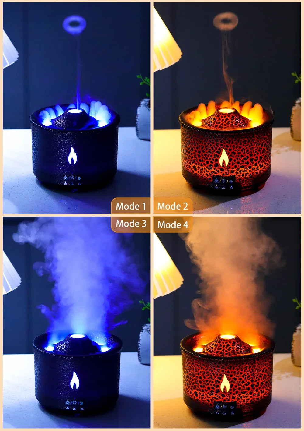 Volcano Flame Air Humidifier Light Ultrasonic Essential Oil Aroma.