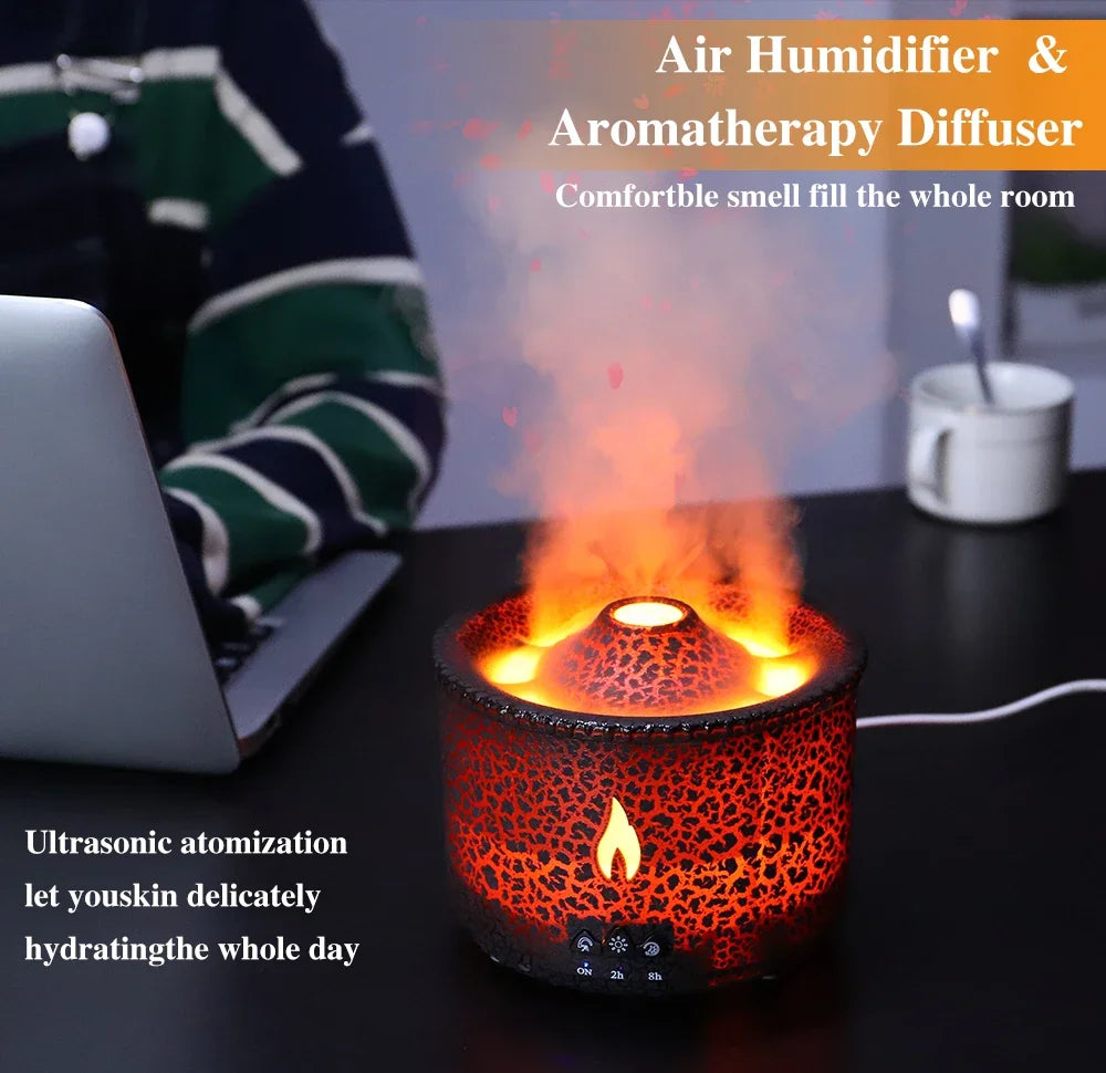 Volcano Flame Air Humidifier Light Ultrasonic Essential Oil Aroma.